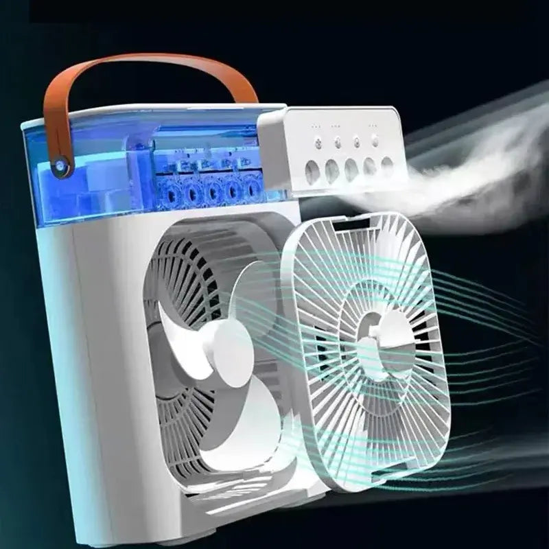 USB cooling fan with hydration mist and ambient lighting
