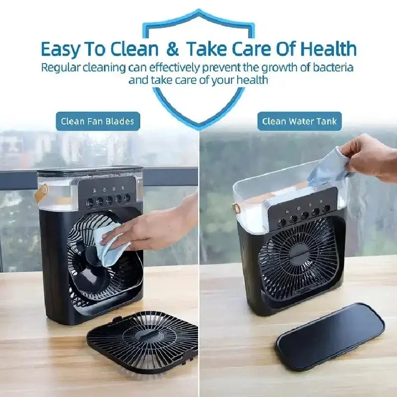 USB rechargeable fan with built-in light and mist output