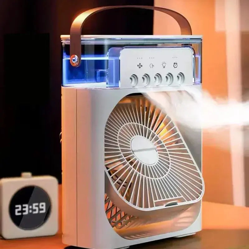 Cool mist humidifier with fan and LED light for sleep comfort