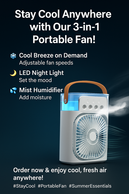 Desktop cooling fan with water mist and gentle night lighting